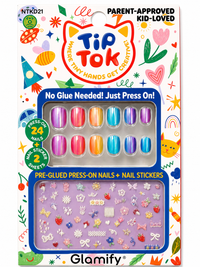Thumbnail for Glamify TipTok Kids Press On Nails Set Rainbow Design with Nail Stickers No Glue Needed 24 Nails NTKD21 - Elevate Styles