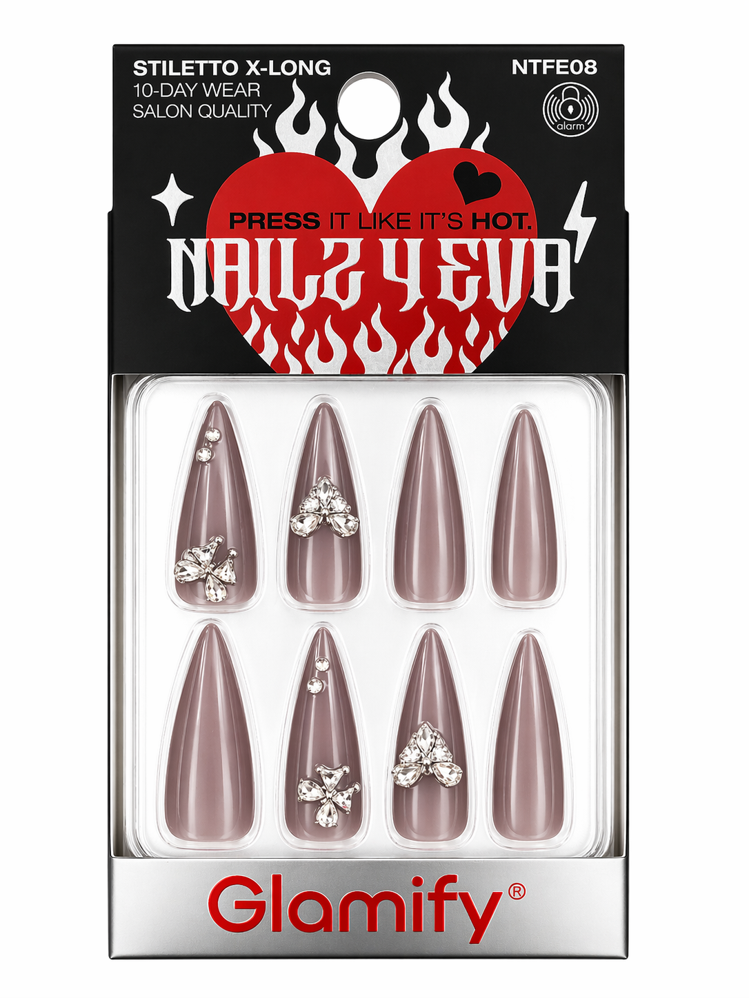 Glamify Press On Nails Stiletto X Long Mauve Rhinestone Design NTFE08 - Elevate Styles