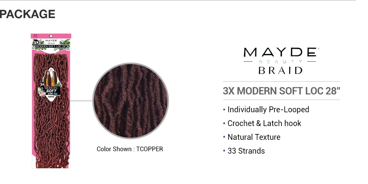 Mayde Beauty Braid 3X Modern Soft Loc 28 Crochet Locs Natural Texture - Elevate Styles