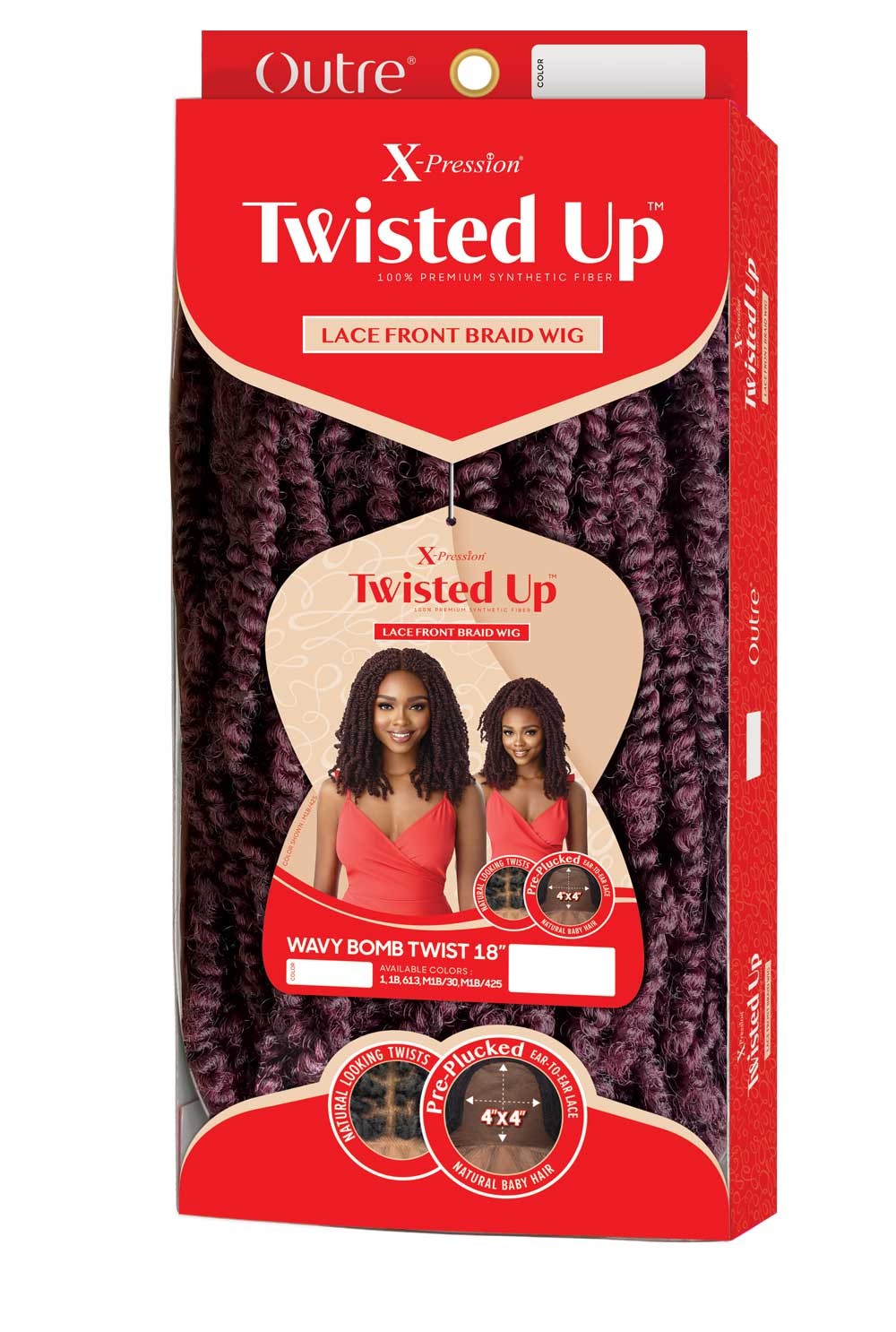 Outre X-Pression Twisted Up Pre-Plucked 4x4 Swiss Braid Lace Front Wig Wavy Bomb Twist 18" - Elevate Styles