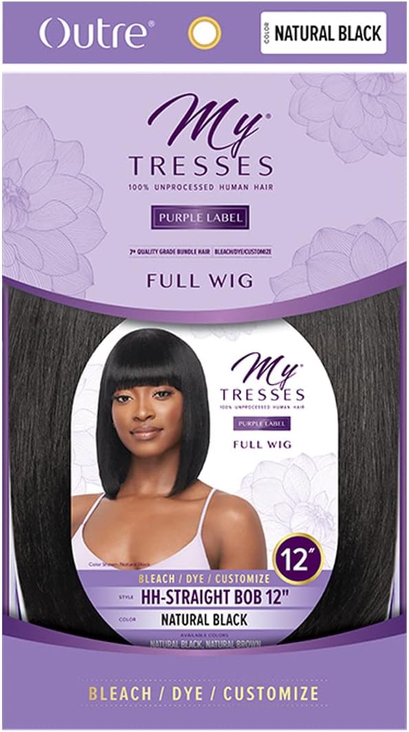 MyTresses Purple Label 100% Human Hair Full Wig HH-Straight Bob 12"_NATURAL BROWN