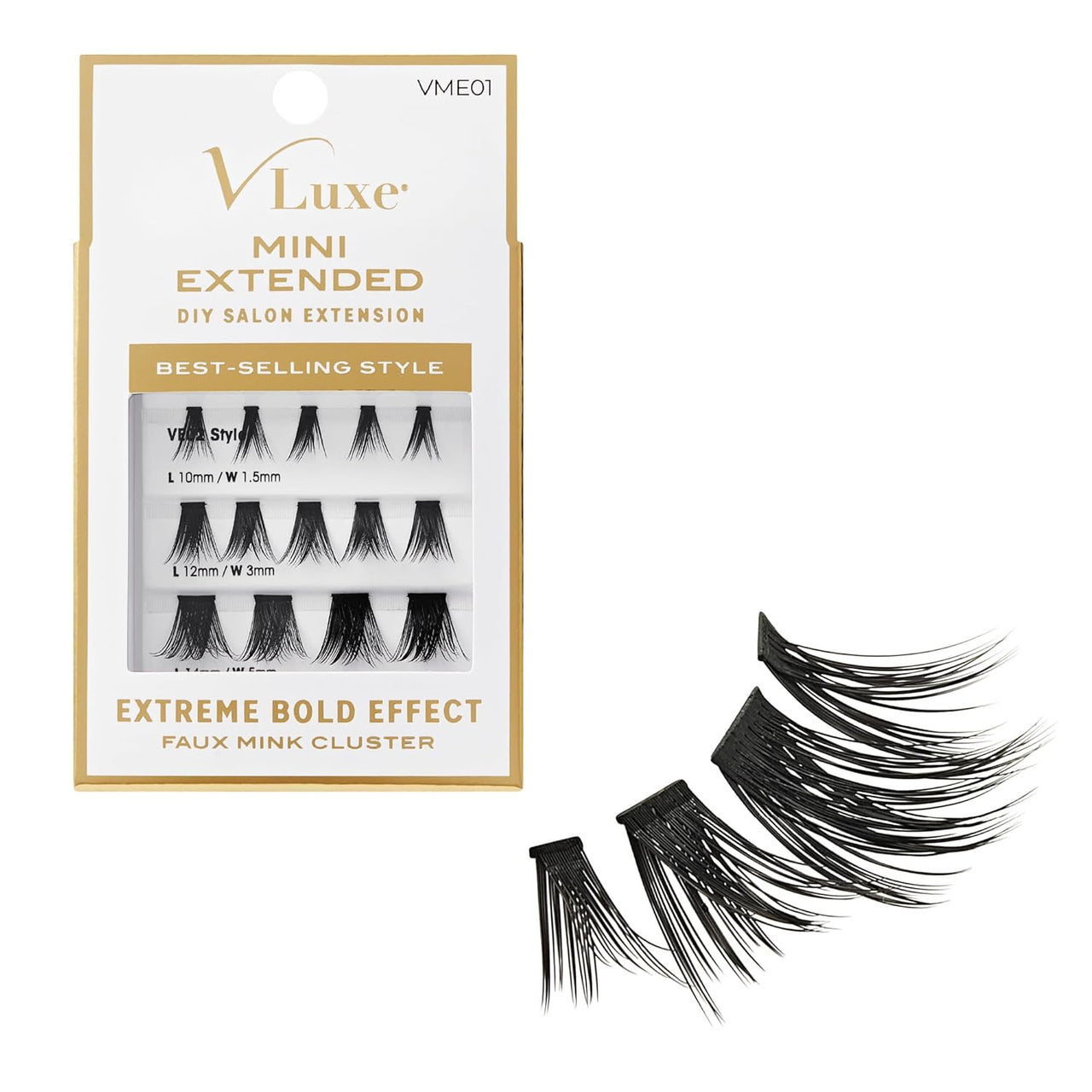 V Luxe Mini Extended DIY Salon Extension VME01 Extreme Bold Effect Faux Mink Cluster Lashes - Elevate Styles