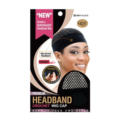 Qfitt Premium Headband Crochet Wig Cap 5311 Black - Elevate Styles
