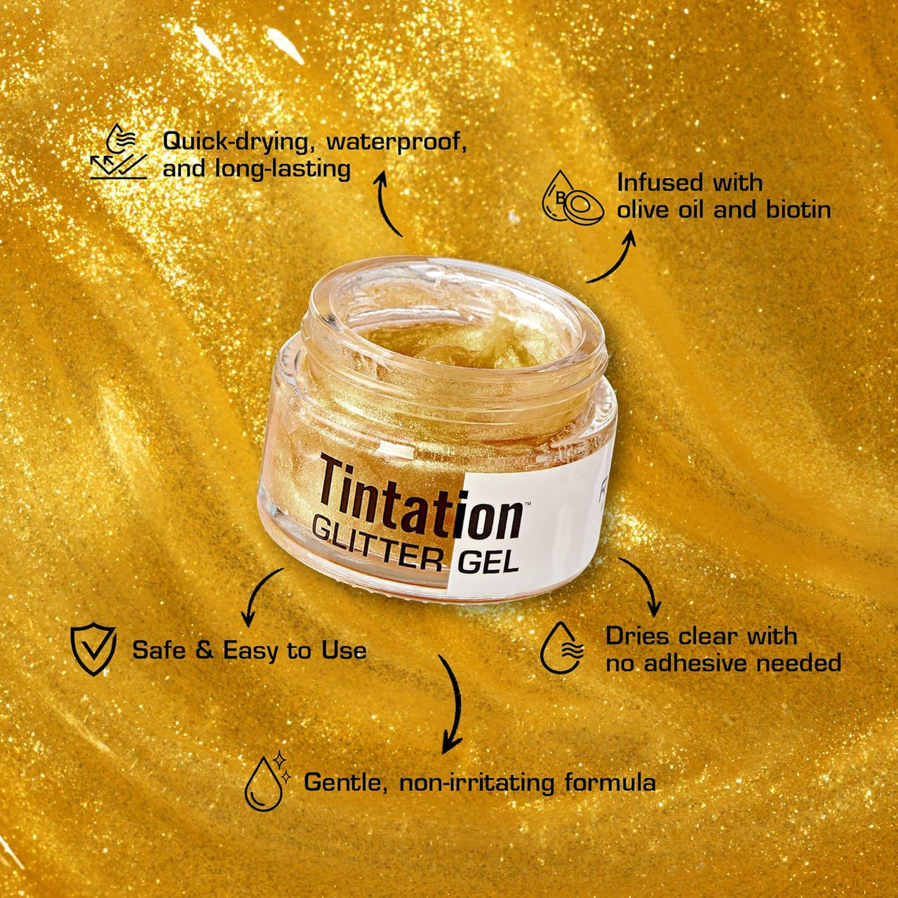 Kiss Tintation Glitter Gel Gold 1.01 oz. - Elevate Styles
