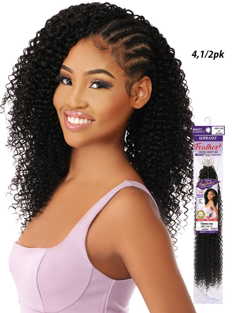 Soprano Feather 100% Unprocessed Virgin Human Hair Invisible Crochet – Jerry Curl 14" (50 Strands/100 Folded) - Elevate Styles