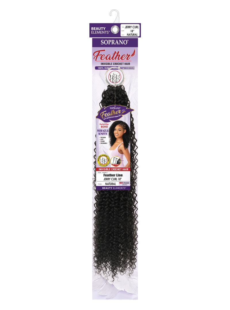 Soprano Feather 100% Unprocessed Virgin Human Hair Invisible Crochet – Jerry Curl 18" (50 Strands/100 Folded) - Elevate Styles