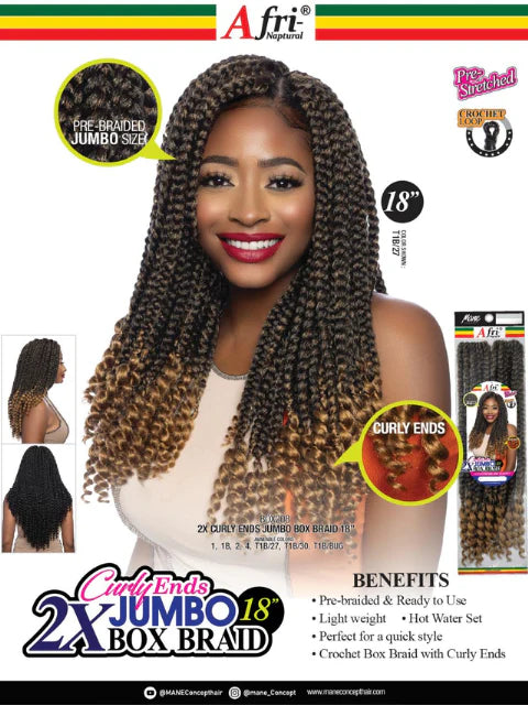 Afri-Naptural Crochet Braid 2x Curly Ends Jumbo Box Braid 18" BOX 208 - Elevate Styles