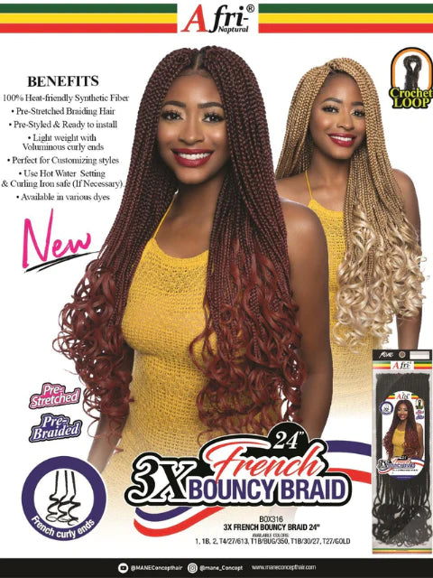 Afri-Naptural Crochet Braid 3x French Bouncy Braid 24" BOX316 - Elevate Styles