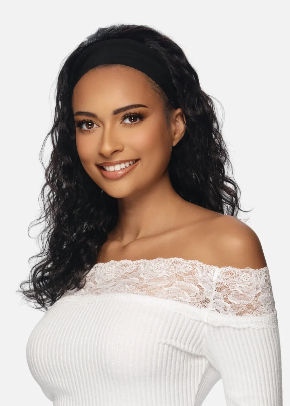 Black Rose 100% Human Hair Headband Wig Deep Curl 18" BRHB412/ Natural Black