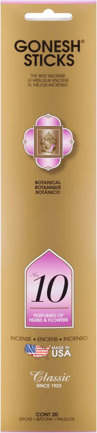Gonesh Classic Incense Sticks No. 10 – Herbs & Flowers Botanical Scent (20 Pack) - Elevate Styles