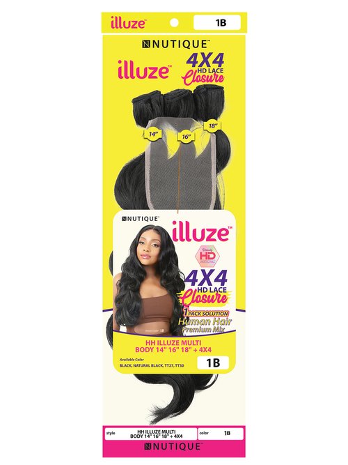 Nutique Illuze HD Human Hair Multi Body Weave Bundle + 4x4 Closure - Elevate Styles