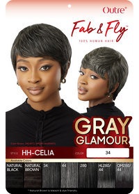 Thumbnail for Outre Fab&Fly™ Gray Glamour 100% Unprocessed Human Hair Wig HH-CELIA QHFGCEL - Elevate Styles