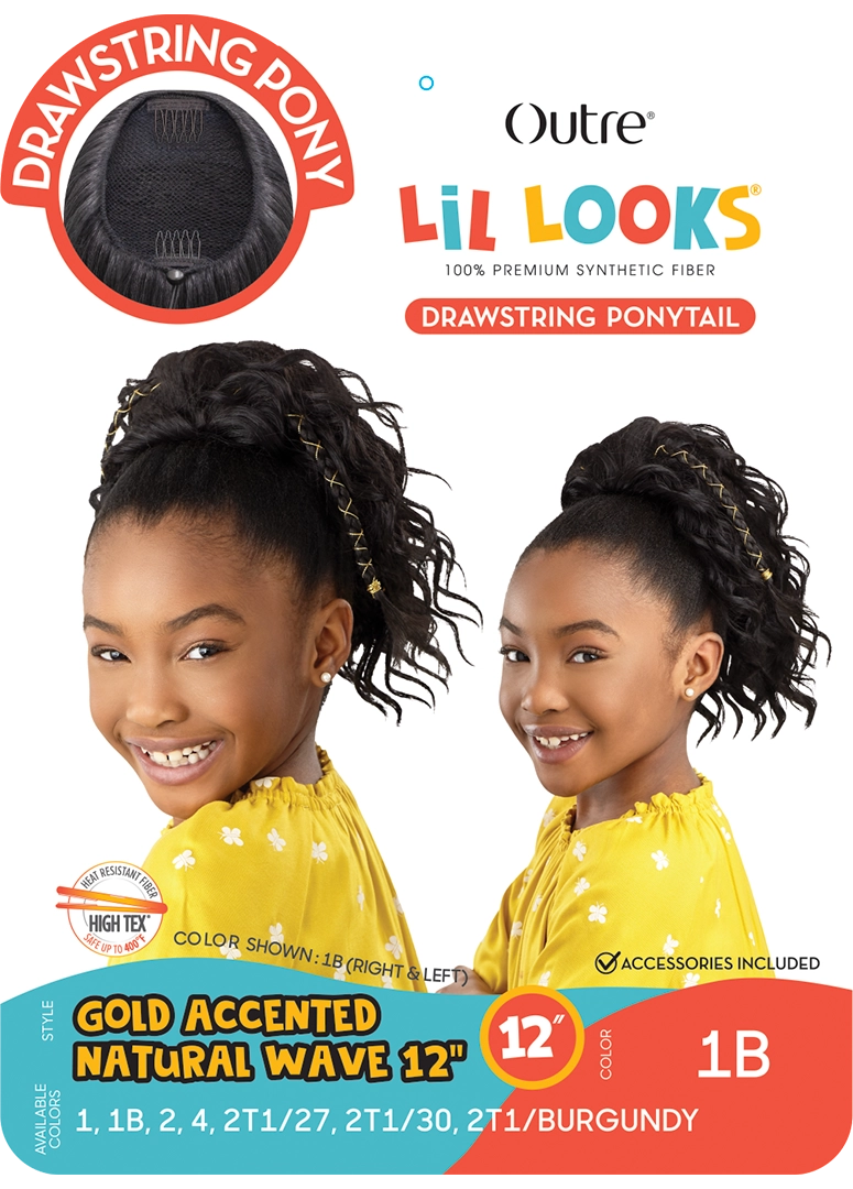 Outre Lil Looks Drawstring Pony - Gold Accented Natural Wave 12" - Elevate Styles