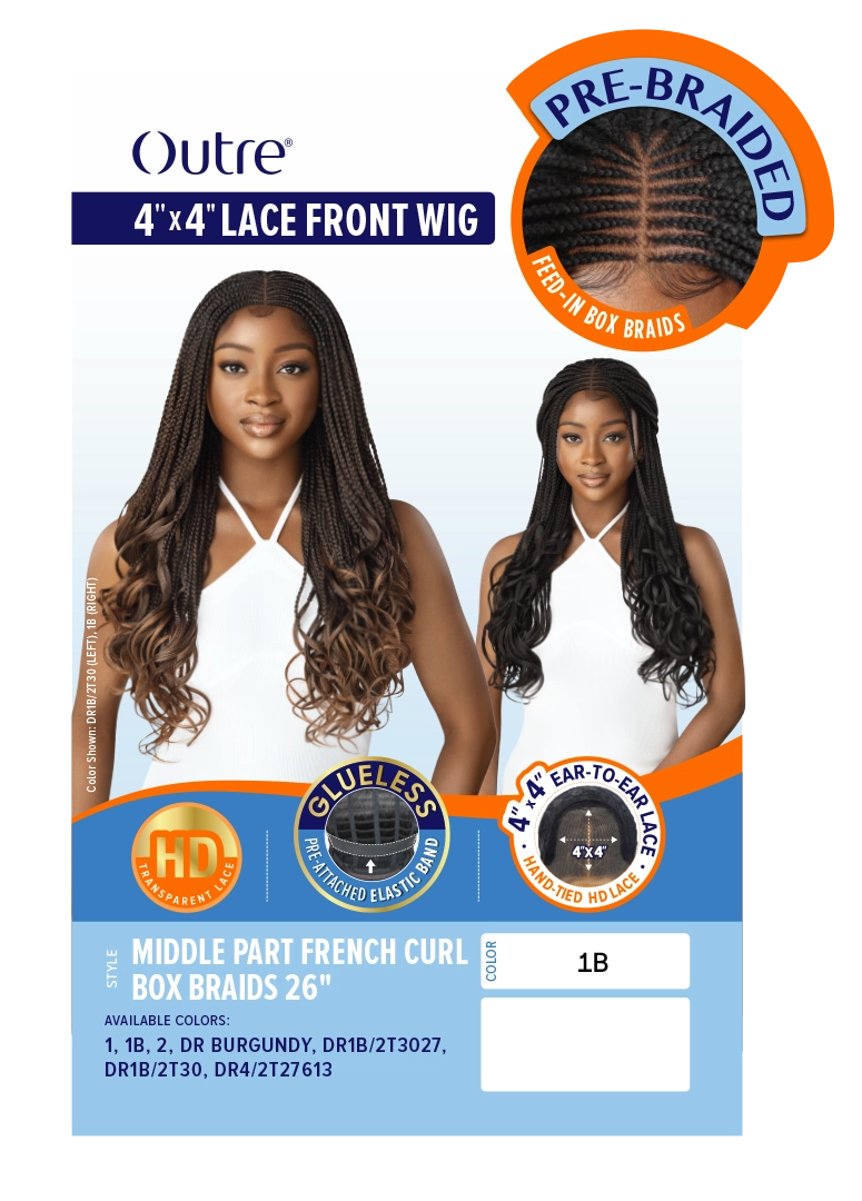 Outre 4"x4" HD Lace Front Middle Part French Curl Box Braids 26" - Elevate Styles