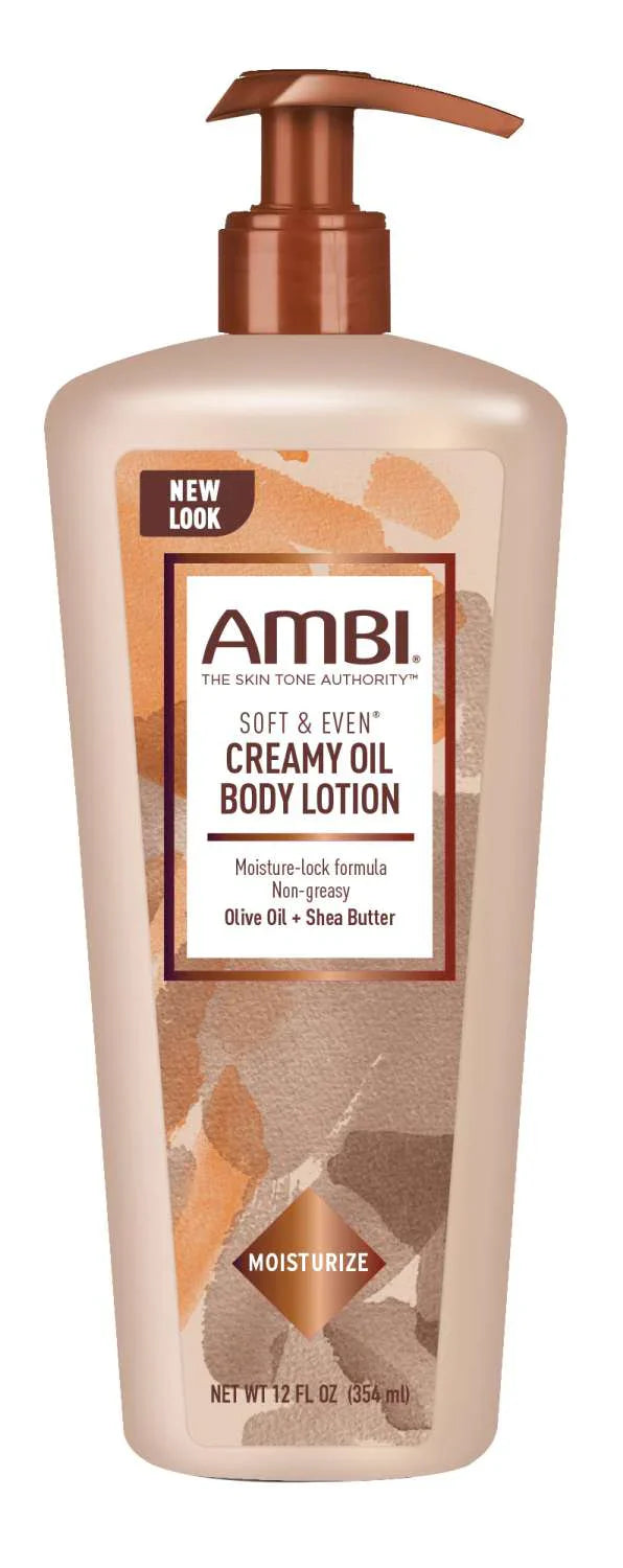 AMBI Soft & Even Creamy Oil Body Lotion 12 fl oz – Moisture-Lock Formula with Olive Oil & Shea Butter - Elevate Styles