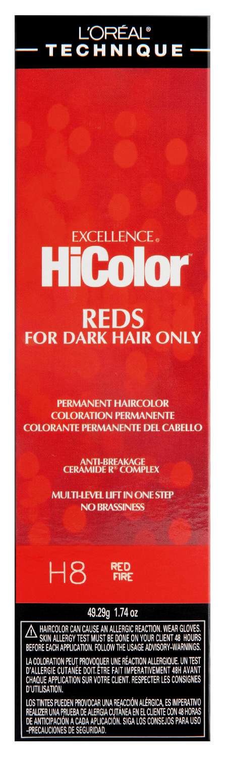 L'Oréal Technique Excellence HiColor H8 Red Fire - Permanent Hair Color for Dark Hair - Elevate Styles
