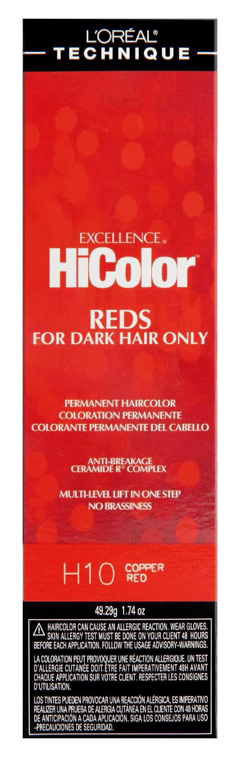 L'Oréal Technique Excellence HiColor H10 Copper Red - Permanent Hair Color for Dark Hair - Elevate Styles