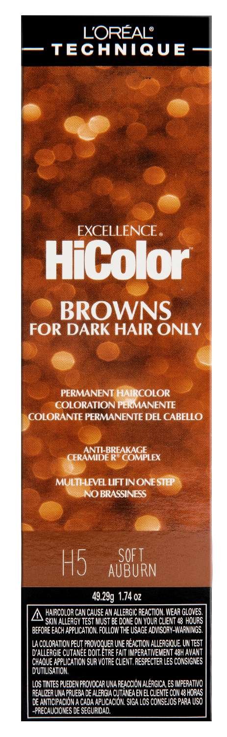 L'Oréal Technique Excellence HiColor Permanent Hair Color – Browns for Dark Hair Only (H5 Soft Auburn, 1.74 oz / 49.29 g)