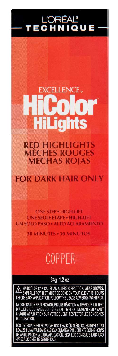 L'Oréal Technique Excellence HiColor HiLights Copper - High-Lift Red Highlights for Dark Hair - Elevate Styles