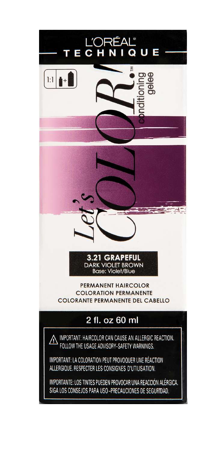 L’Oréal Technique Let's COLOR Permanent Gel Hair Color – 3.21 Grapeful (Dark Violet Brown, Violet/Blue Base) – 2 fl oz - Elevate Styles