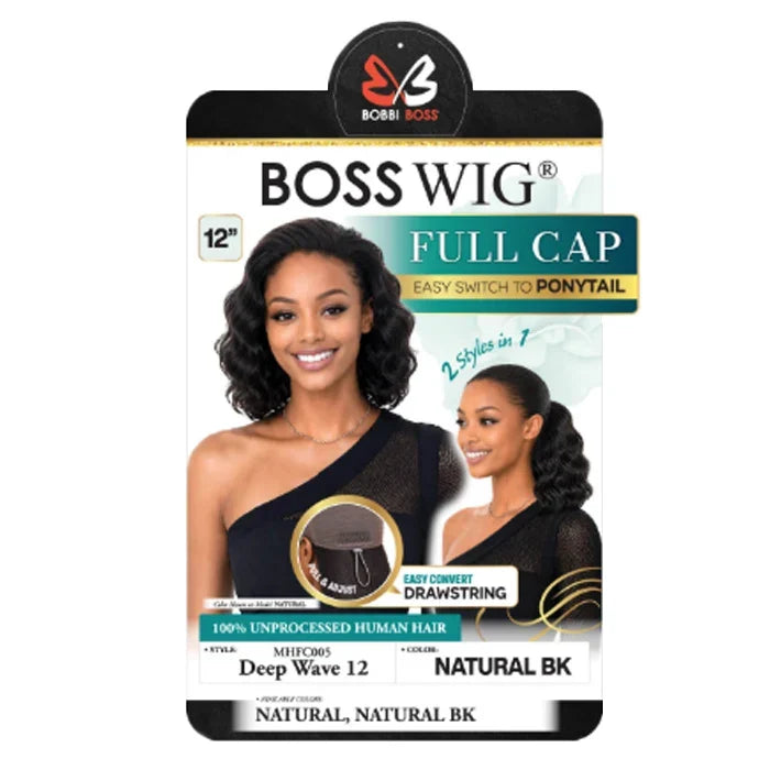 Bobbi Boss 100% Unprocessed Human Hair Full Cap Drawstring Wig – Deep Wave 12" MHFC005