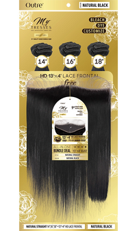 Thumbnail for Outre MyTresses 100% Unprocessed Gold Label Natural Straight 3 Bundle Set  + 13 x 4 HD Closure - Elevate Styles