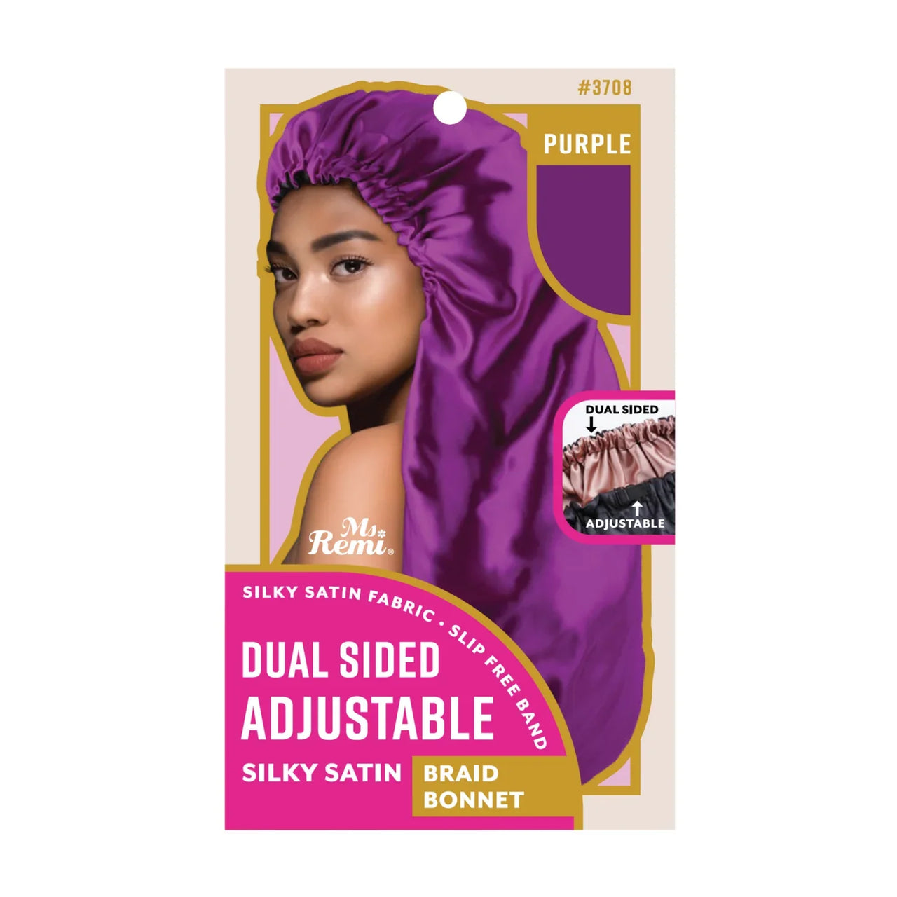 Ms. Remi Dual Sided Adjustable Silky Satin Braid Bonnet Purple #3708 - Elevate Styles