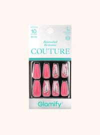 Thumbnail for Glamify Couture Press On Nails Coffin Long Coral Crystal Accent NTCT09 - Elevate Styles
