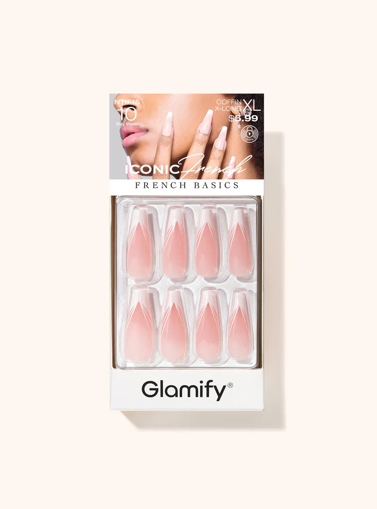 Glamify Iconic French Basics Coffin X Long Press On Nails NTIF15 - Elevate Styles