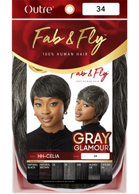 Thumbnail for Outre Fab&Fly™ Gray Glamour 100% Unprocessed Human Hair Wig HH-CELIA QHFGCEL - Elevate Styles