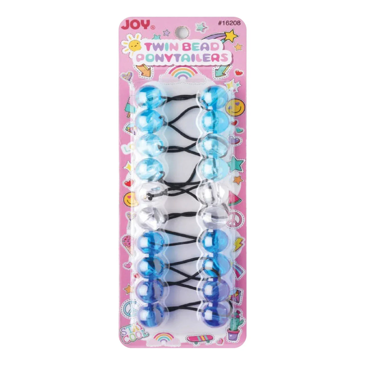 Joy Twin Beads Ponytailers 10Ct Asst Blue Clear 16208 - Elevate Styles