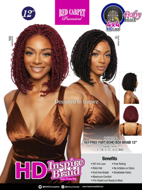 Mane Concept HD Inspire 4x4 Free Part Braid Lace Front Wig - BOHO BOX BRAID 12" RCHB206 - Elevate Styles