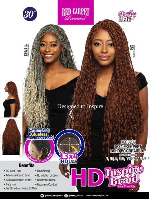 Mane Concept HD Inspire 4x4 Free Part Braid Lace Front Wig - BOHO BOX BRAID 30"" RCHB208 - Elevate Styles