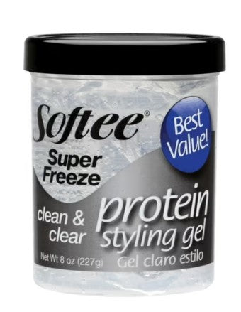 Softee Super Freeze Clean & Clear Protein Styling Gel – 8 oz - Elevate Styles