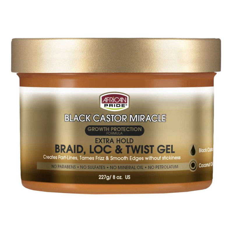 African Pride Black Castor Miracle Braid, Loc & Twist Gel – 8 oz - Elevate Styles