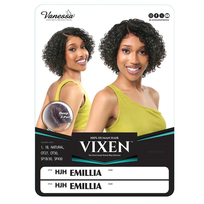 Vanessa Vixen HJH100% Human Hair Wig – Deep J-Part Short Curly Bob Styler Emillia