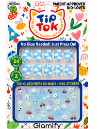Thumbnail for Glamify TipTok Kids Press On Nails Set Cloud Design with Nail Stickers No Glue Needed 24 Nails NTKD23 - Elevate Styles