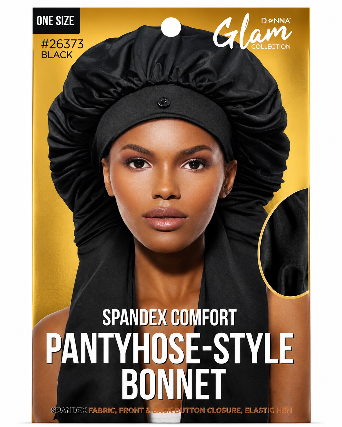 Donna Glam Spandex Comfort Pantyhose-Style Bonnet – Black 26373