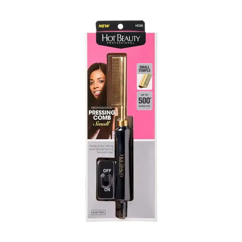 Hot Beauty Professional Electric Pressing Comb – Small Gold Plated Teeth – Up to 500°F HC05 - Elevate Styles