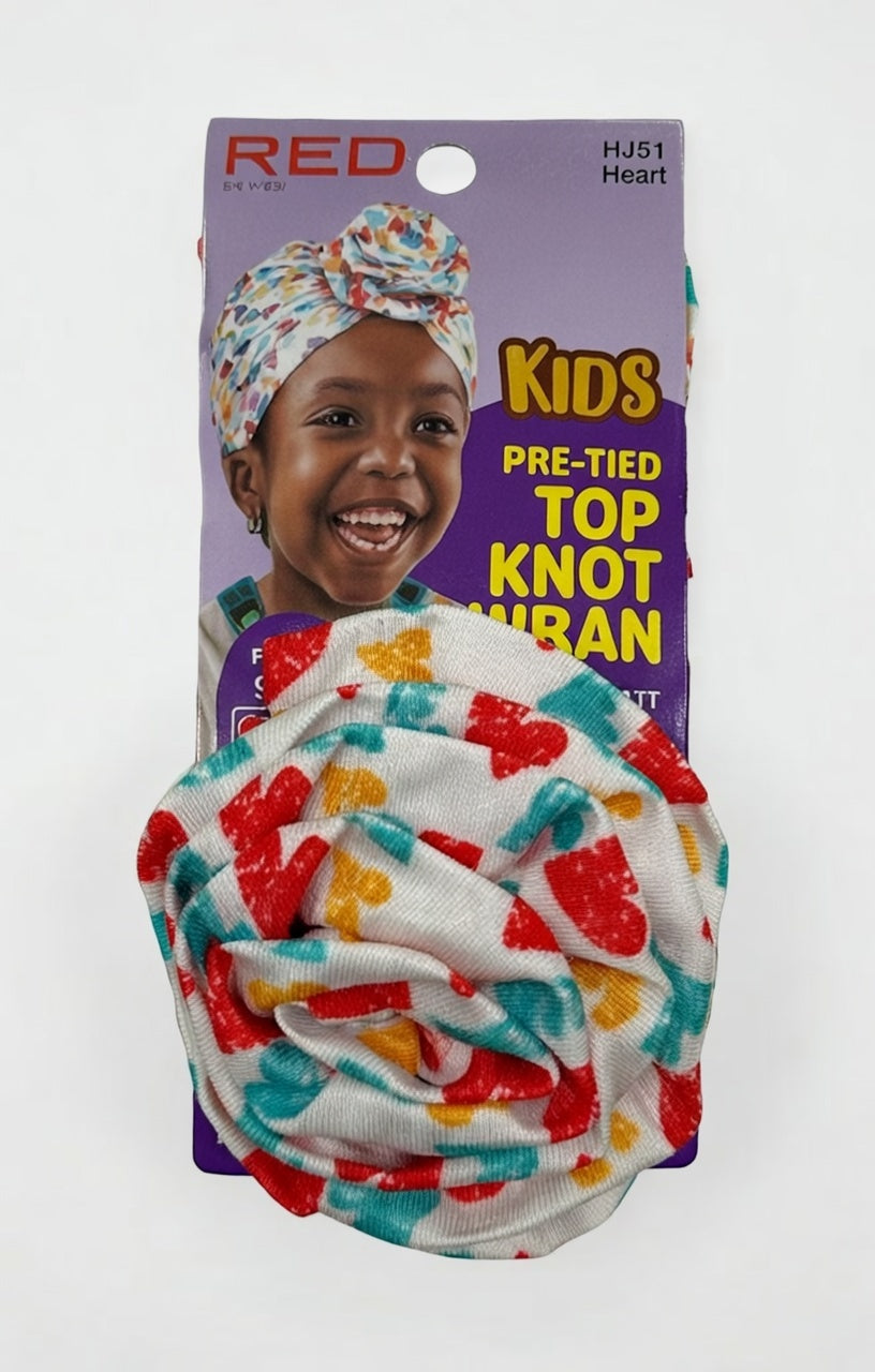 Red by Kiss Kids Pre-Tied Top Knot Turban - Heart Pattern (HJ51) - Elevate Styles