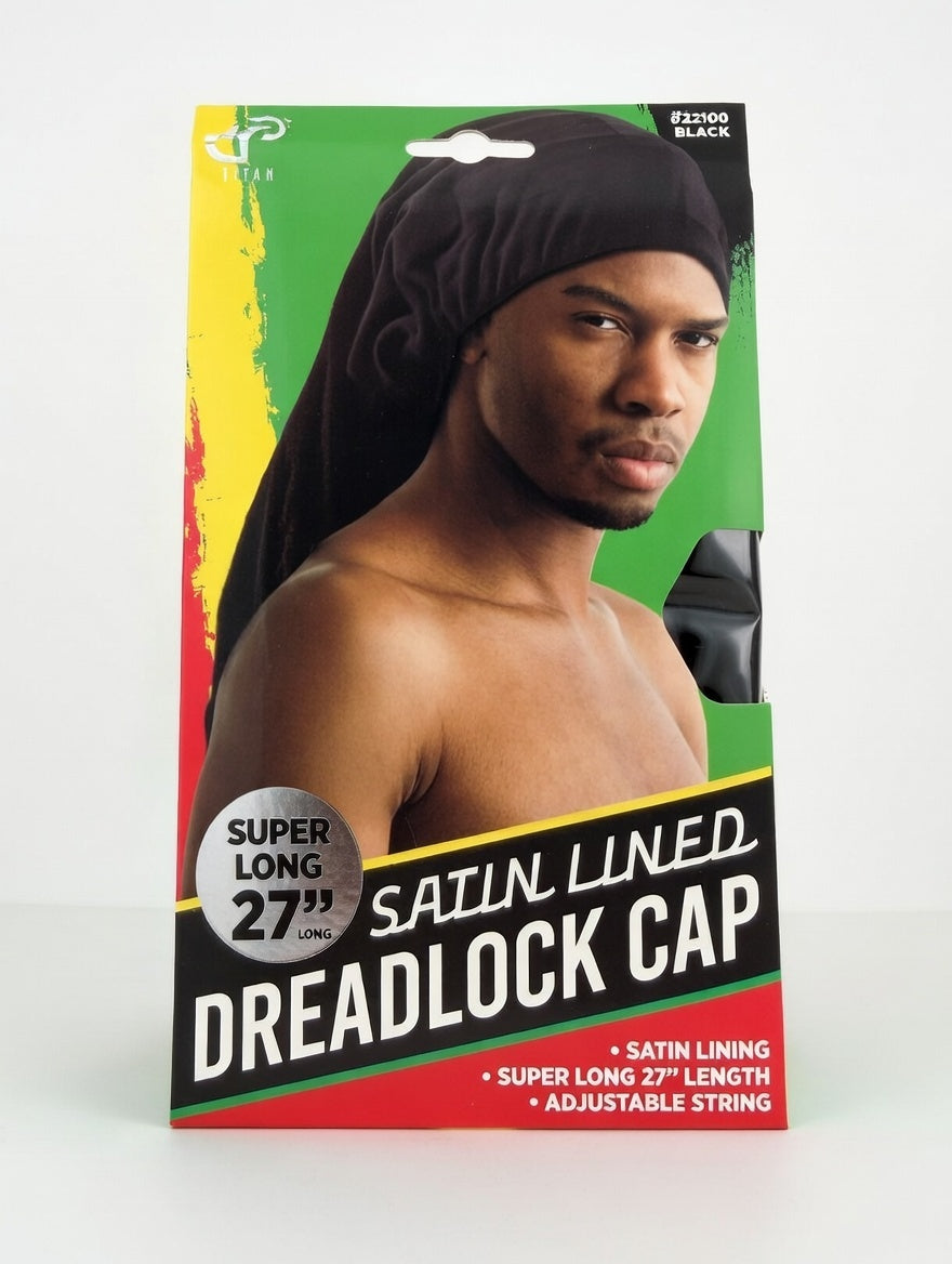 Titan Satin Lined Dreadlock Cap Super Long 27" Black Adjustable #22160 - Elevate Styles
