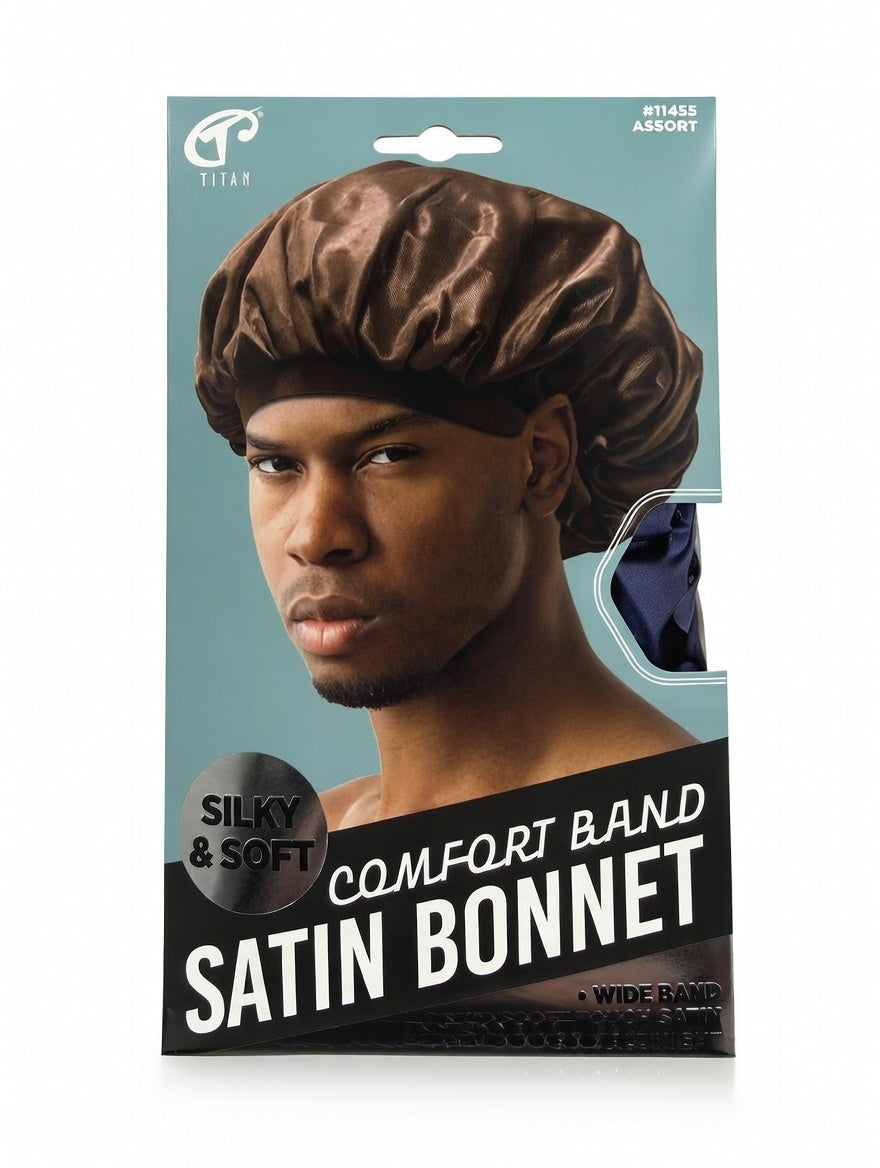Titan Comfort Band Satin Bonnet - Silky Soft Wide Band, Brown #11455 ASSORT - Elevate Styles