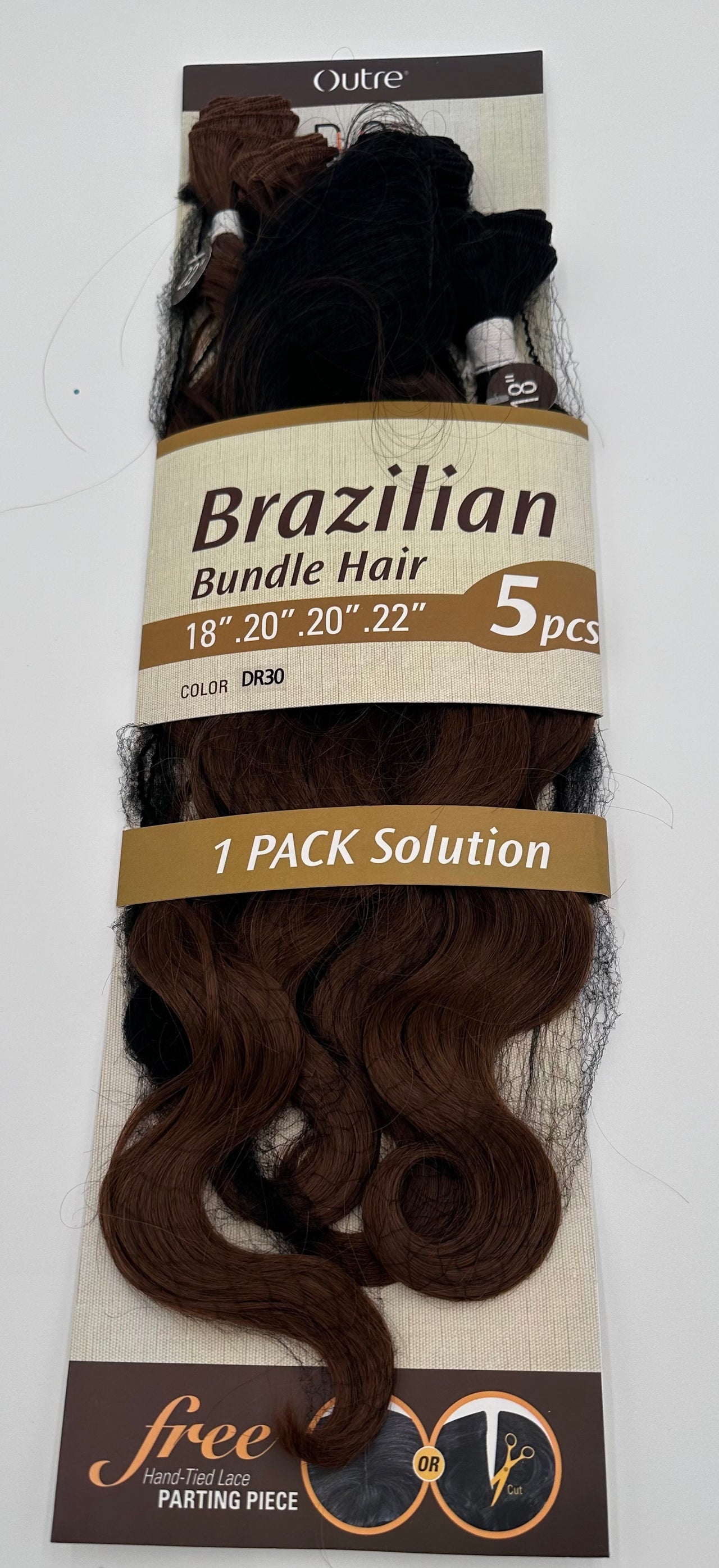 Outre 1 Pack Solution Brazilian Bundle Hair 5 Pieces 18" 20" 20" 22" + Lace Part Color DR30 - Elevate Styles