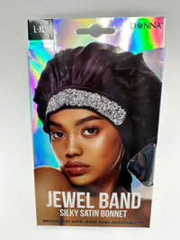 Thumbnail for Donna Jewel Band Silky Satin Bonnet – Black (L-XL) 82173 - Elevate Styles