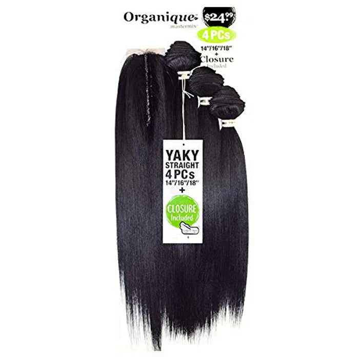 Shake N Go Organique Mastermix Yaky Straight 4 Piece Bundle Set with 5 Inch Closure 14 16 18 - Elevate Styles