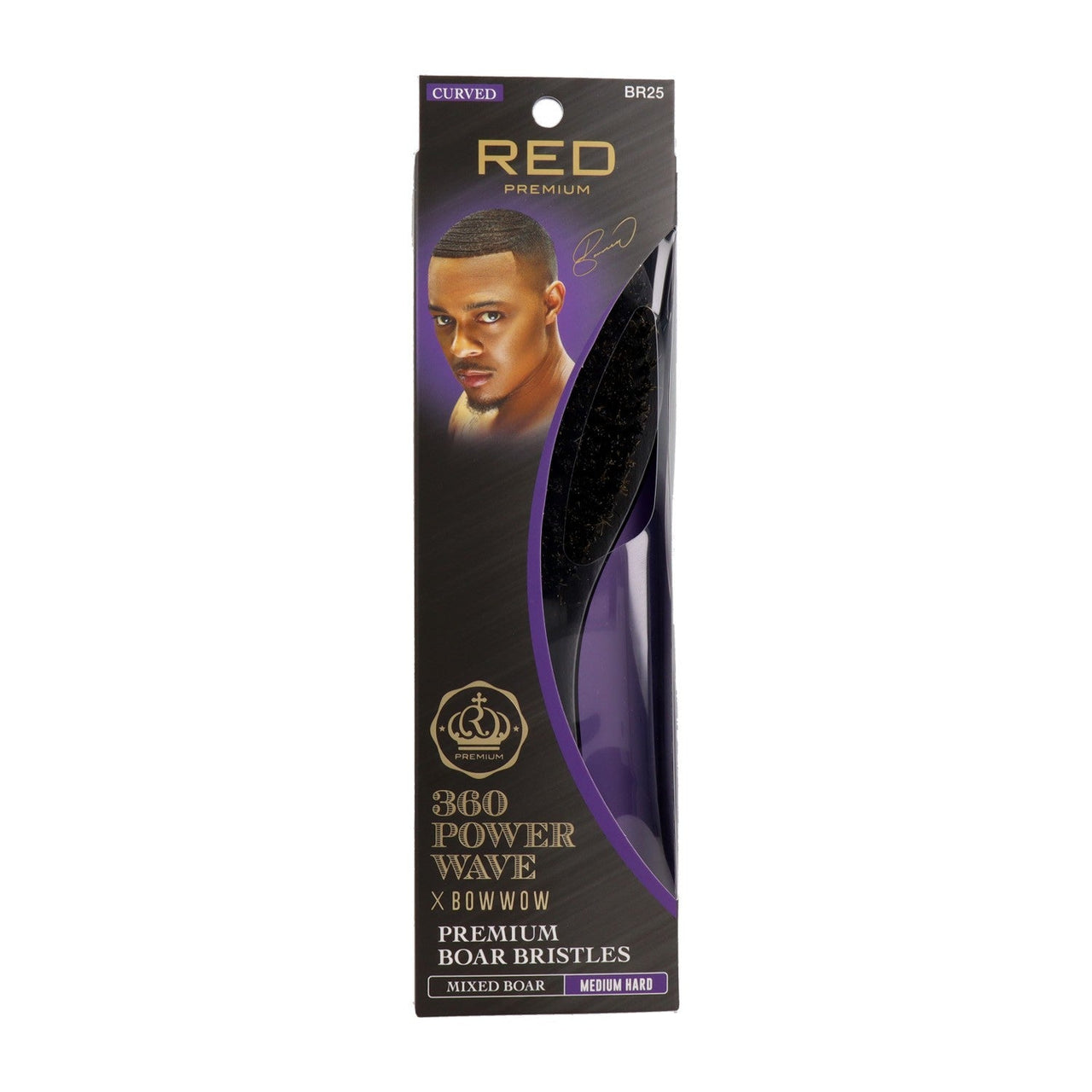 Red Premium 360 Power Wave Curved Brush x Bow Wow – Medium Hard Boar Bristles (BR25) - Elevate Styles