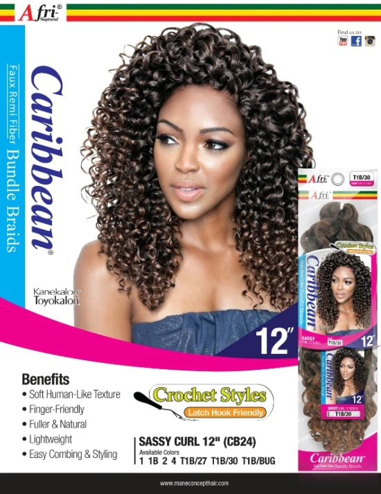 Mane Concept Caribbean Bundle Crochet Braid SASSY CURL 12"  CB24 - Elevate Styles