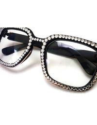 Thumbnail for NYStyle Hand Placed Clear Rhinestones Black Frame Glasses - Elevate Styles