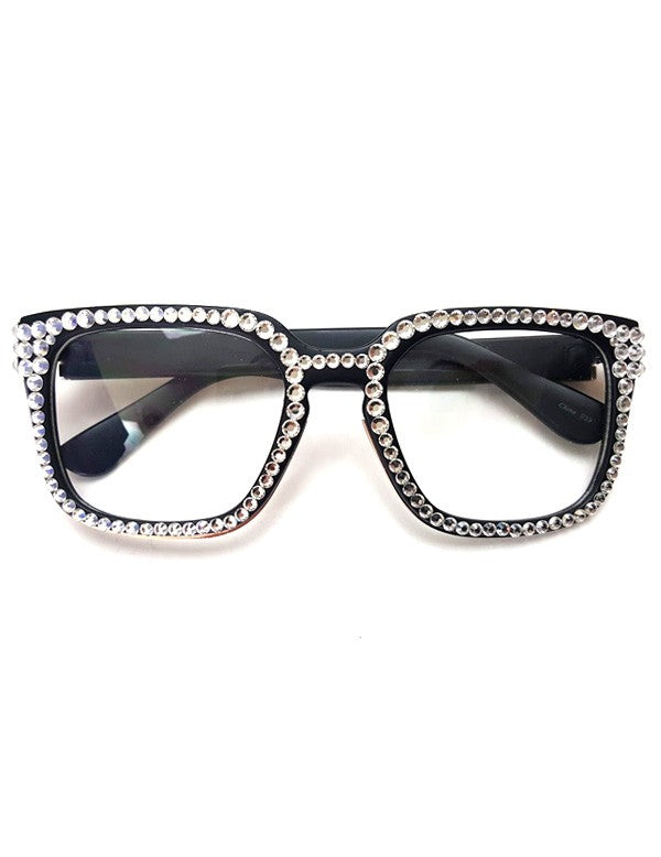 NYStyle Hand Placed Clear Rhinestones Black Frame Glasses - Elevate Styles