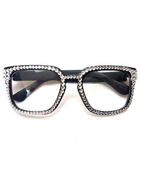 Thumbnail for NYStyle Hand Placed Clear Rhinestones Black Frame Glasses - Elevate Styles